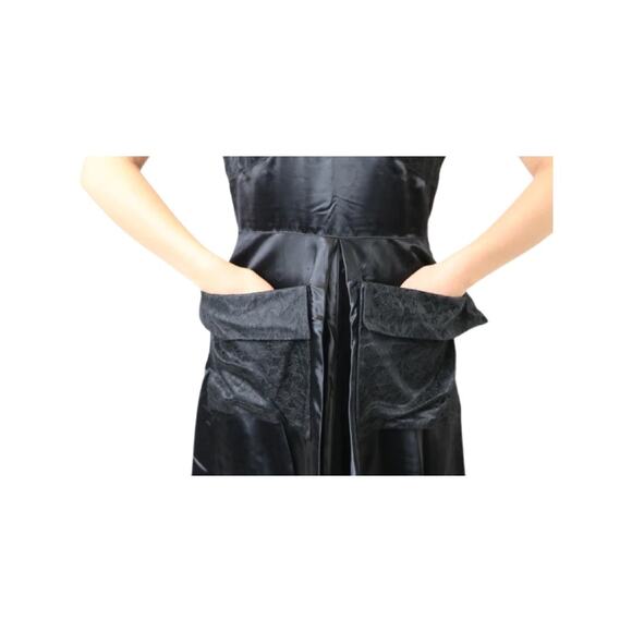 Vintage 40s/50s Donald Original Black Satin Dress with Front Lace Trim Medium - Picture 11 of 11